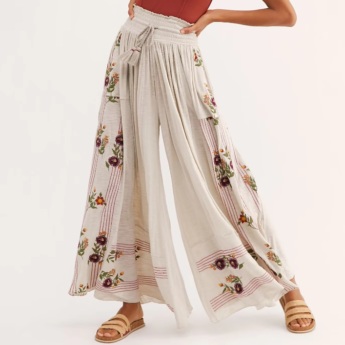 Haftowane spodnie relaksacyjne ze 100% poliestru